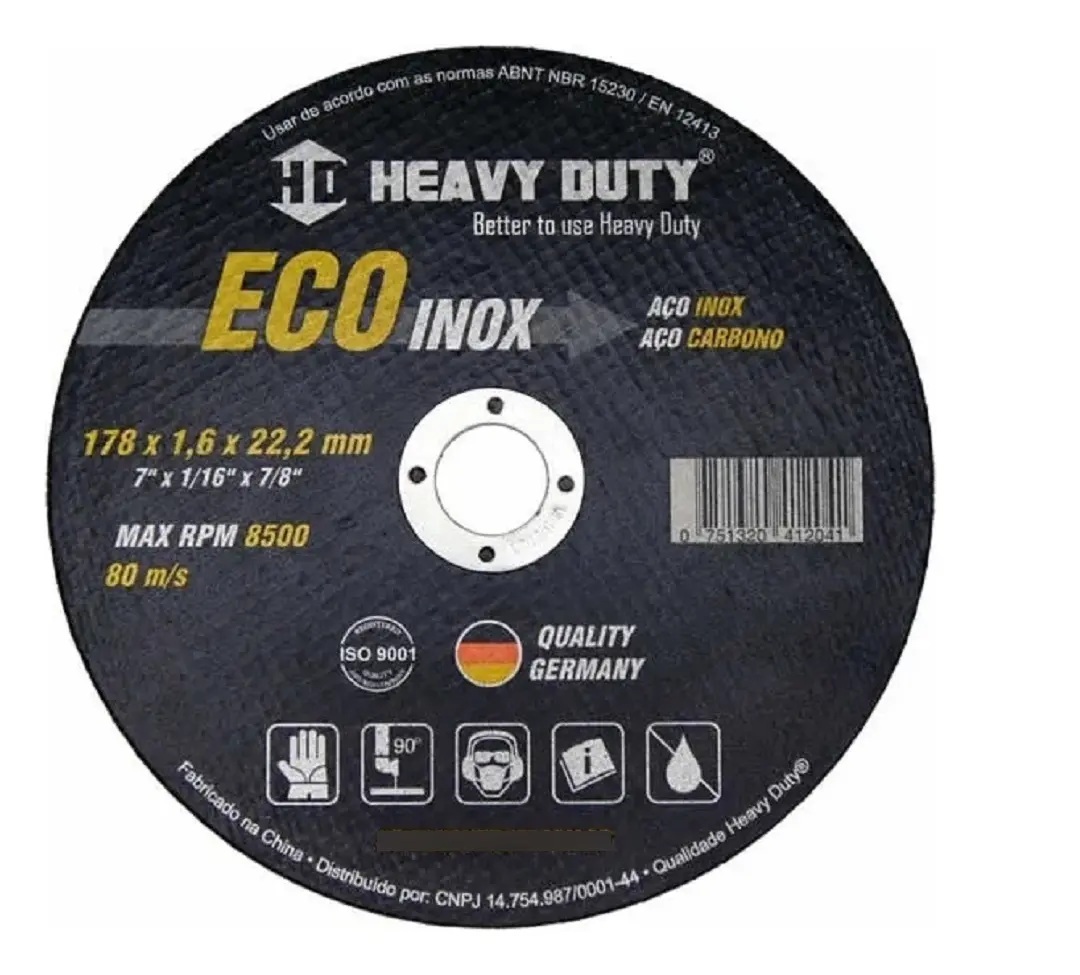 Disco de Corte ECOINOX Heavy Duty 178 x 1,6 x 22,2 mm | 7 Polegadas para Aço Inox e Aço-Carbono